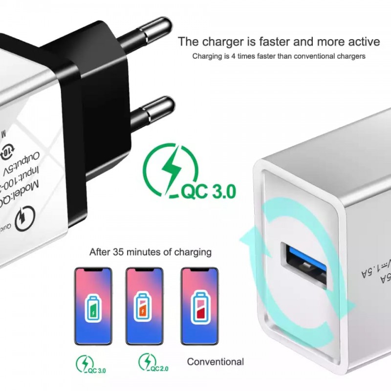 شاحن هاتف اوروبي 5V 3A 1USB شاحن هاتف اوروبي 5V 3A 1USB