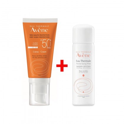 Avene واقي شمس 50+SPF للبشرة الحساسة 50مل + 50مل thermal spring water