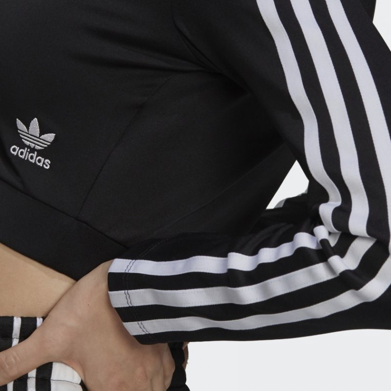 تيشيرت قصير بطباعة ثلاث خطوط مع أكمام طويلة من اديداس بلوزه رياضية للنساء لون أسود Adidas STUDIO LOUNGE RIBBED CROPPED LONG SLEEVE TEE