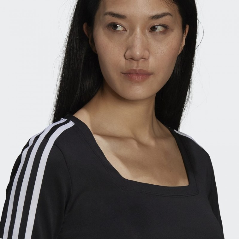 تيشيرت قصير بطباعة ثلاث خطوط مع أكمام طويلة من اديداس بلوزه رياضية للنساء لون أسود Adidas STUDIO LOUNGE RIBBED CROPPED LONG SLEEVE TEE