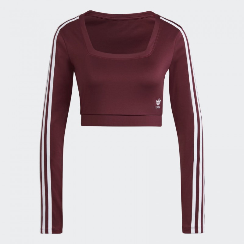 تيشيرت قصير مع ثلاث خطوط الماركة مع أكمام طويلة من اديداس بلوزه رياضية للنساء لون أحمر Adidas ADICOLOR CLASSICS LONG SLEEVE TEE