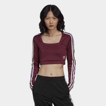 تيشيرت قصير مع ثلاث خطوط الماركة مع أكمام طويلة من اديداس بلوزه رياضية للنساء لون أحمر Adidas ADICOLOR CLASSICS LONG SLEEVE TEE