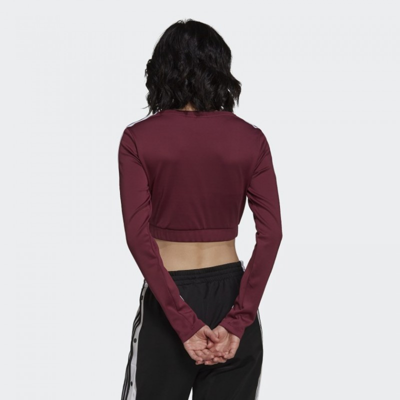 تيشيرت قصير مع ثلاث خطوط الماركة مع أكمام طويلة من اديداس بلوزه رياضية للنساء لون أحمر Adidas ADICOLOR CLASSICS LONG SLEEVE TEE