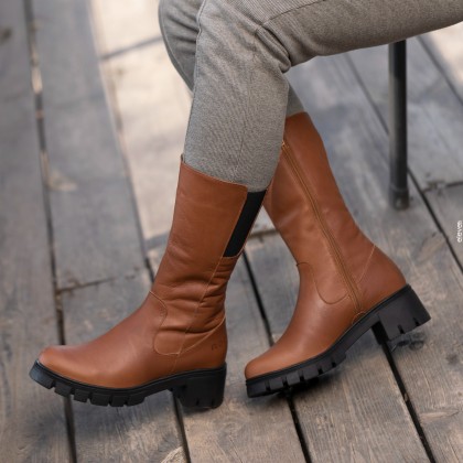 حذاء ستاتي جلد ساق طويل من روك