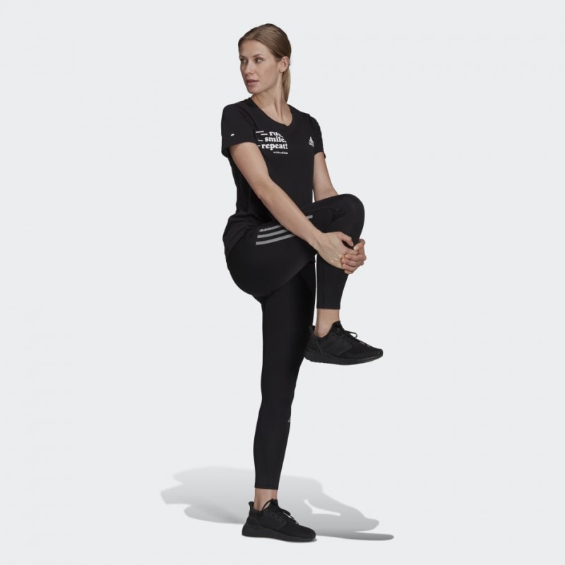 تيشيرت مع شعار الماركة نص كم من اديداس بلوزه رياضية للنساء لون أسود Adidas Signature Women T-shirt TEE