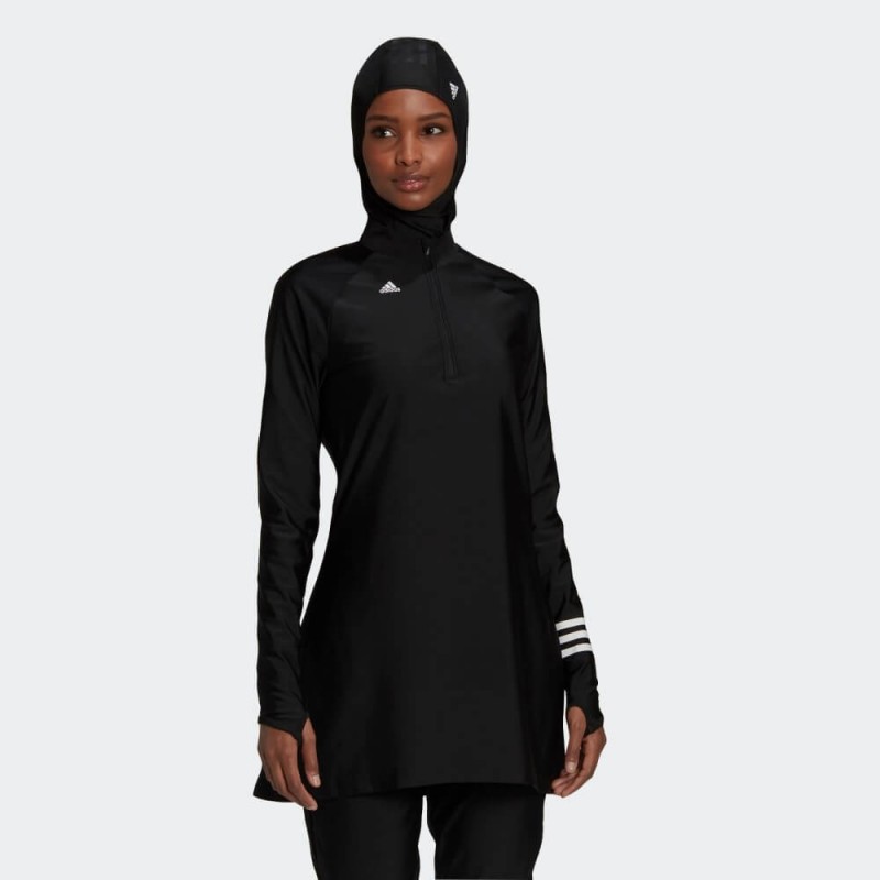 بلوزة سباحة طويلة مزينة بشعار الماركة من اديداس للنساء لون أسود Adidas 3STRIPES LONG SLEEVE SWIM TOP