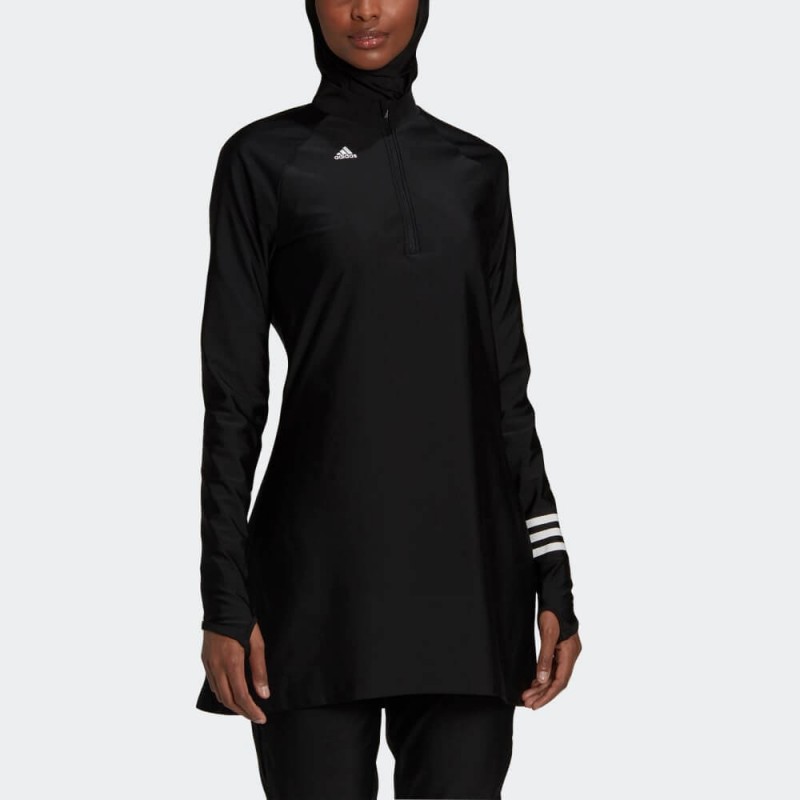 بلوزة سباحة طويلة مزينة بشعار الماركة من اديداس للنساء لون أسود Adidas 3STRIPES LONG SLEEVE SWIM TOP