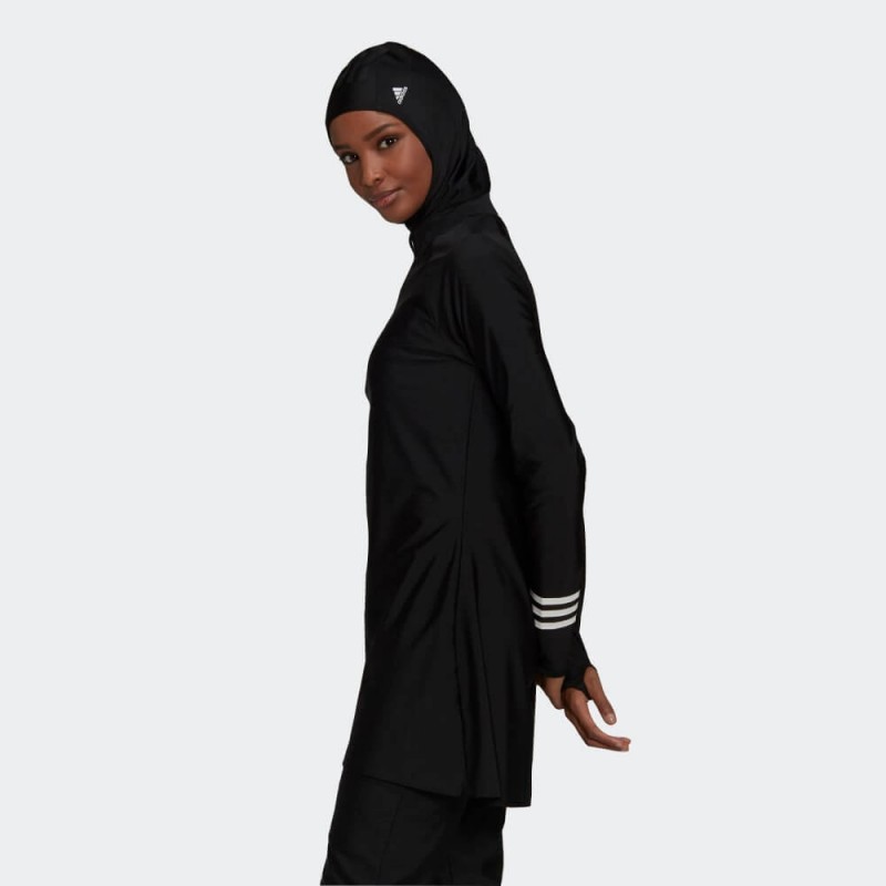 بلوزة سباحة طويلة مزينة بشعار الماركة من اديداس للنساء لون أسود Adidas 3STRIPES LONG SLEEVE SWIM TOP