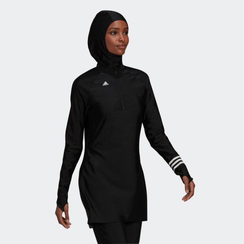 بلوزة سباحة طويلة مزينة بشعار الماركة من اديداس للنساء لون أسود Adidas 3STRIPES LONG SLEEVE SWIM TOP