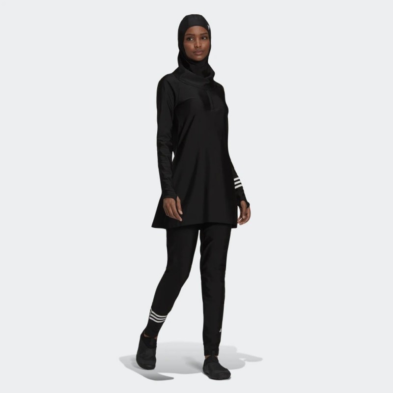 حجاب سباحة بطباعة 3 خطوط من أديداس للنساء لون أسود ADIDAS 3-STRIPES SWIM