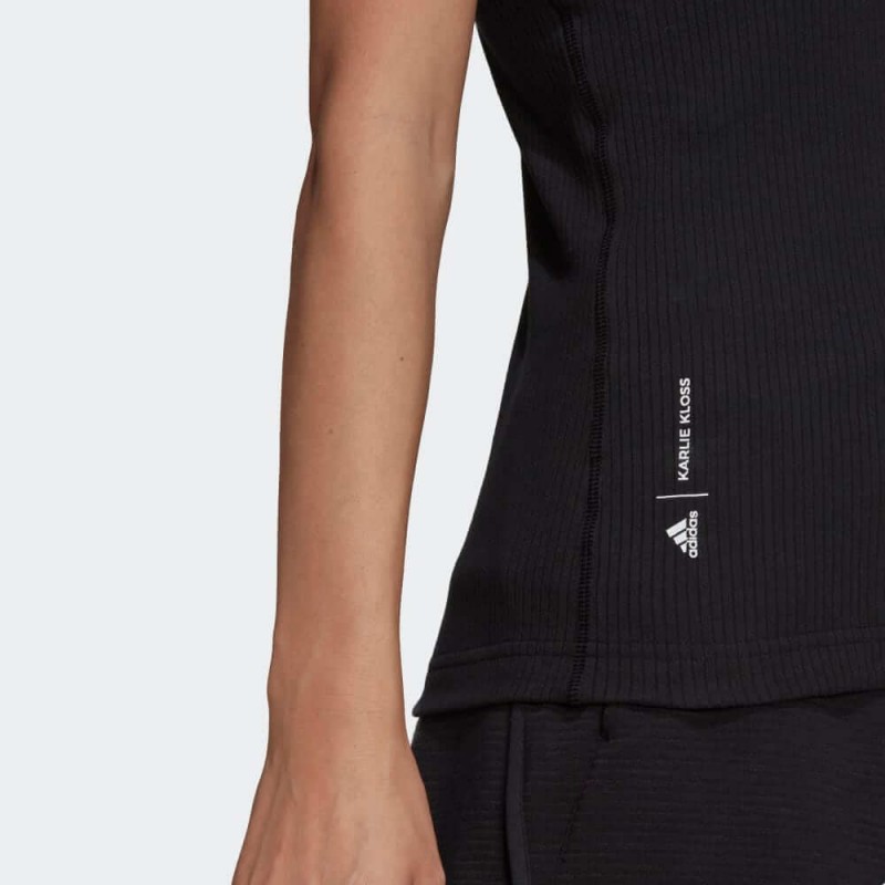 بلوزة كارلي كلوس x تانك توب من اديداس بلوزه رياضية بلا اكمام للنساء لون أسود Adidas Karlie Kloss Ribbed Tank Top