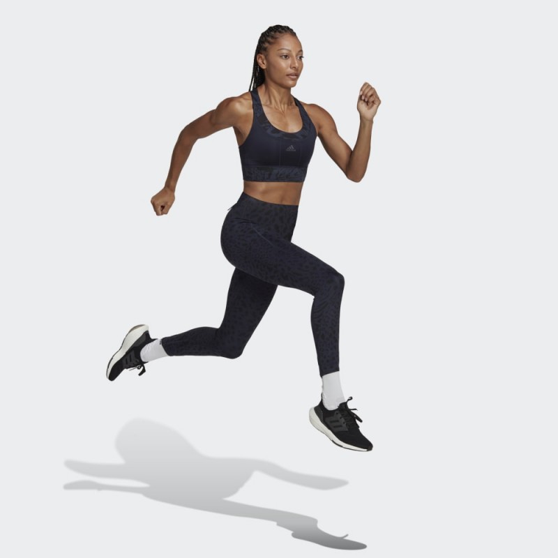 بنطلون ضيق بطبعات جلد من اديداس للنساء لون أسود Adidas FASTIMPACT RUNNING LEOPARD 7/8 LEGGINGS