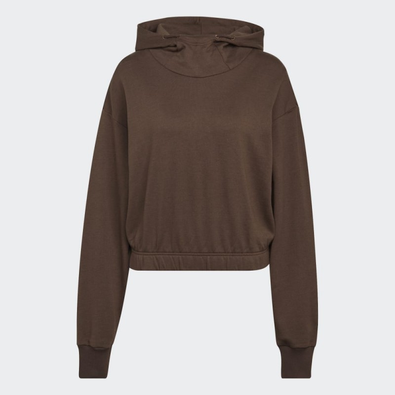 adidas Women' Studio Lounge Cropped Hoodie - Brown-هودي اديداس استديو لونج كروبيد للنساء لون بني
