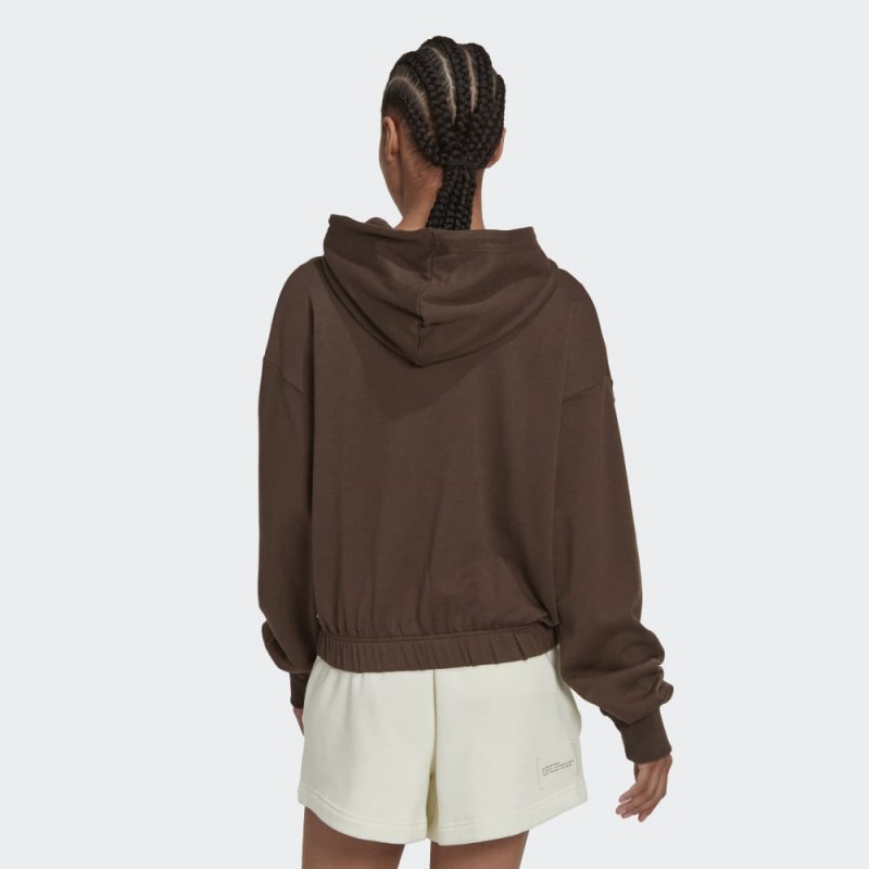 adidas Women' Studio Lounge Cropped Hoodie - Brown-هودي اديداس استديو لونج كروبيد للنساء لون بني