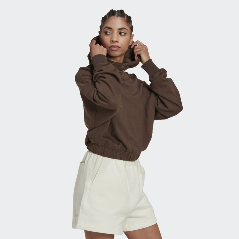 adidas Women' Studio Lounge Cropped Hoodie - Brown-هودي اديداس استديو لونج كروبيد للنساء لون بني