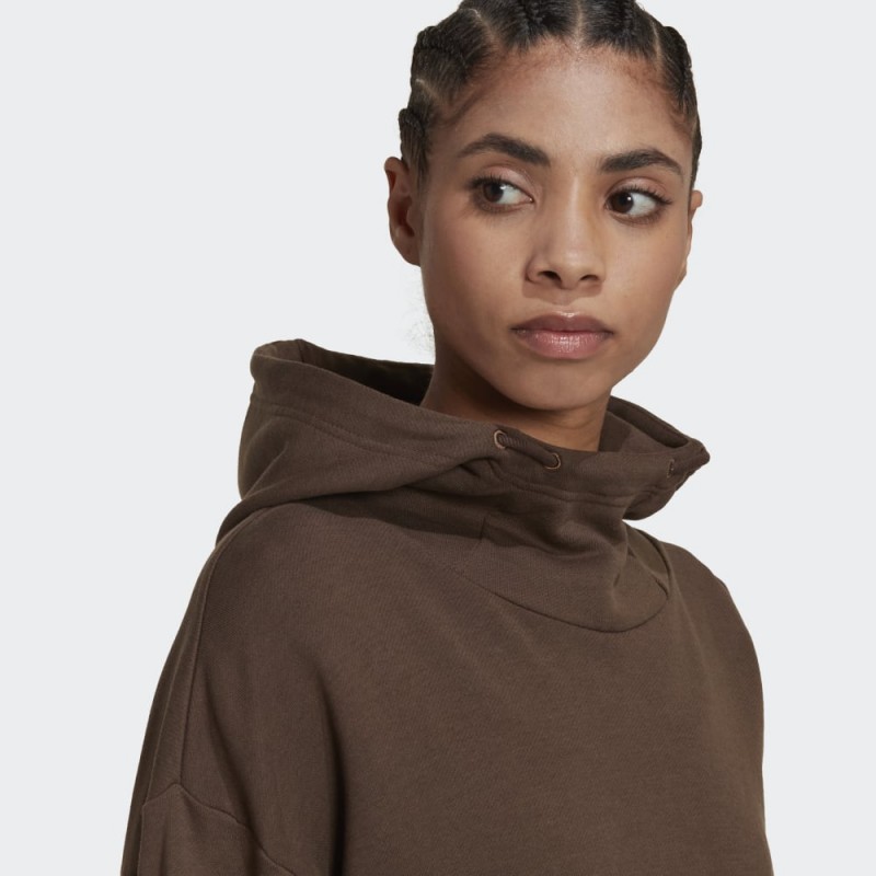 adidas Women' Studio Lounge Cropped Hoodie - Brown-هودي اديداس استديو لونج كروبيد للنساء لون بني