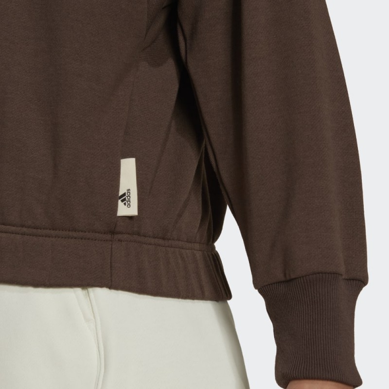 adidas Women' Studio Lounge Cropped Hoodie - Brown-هودي اديداس استديو لونج كروبيد للنساء لون بني