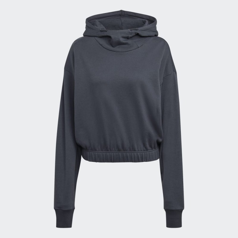 adidas Womens' Studio Lounge Cropped Hoodie - Grey- هودي اديداس استديو يونج كروبيد للنساء لون رمادي
