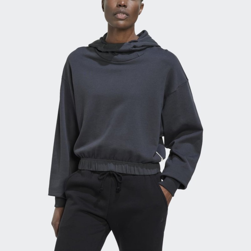 adidas Womens' Studio Lounge Cropped Hoodie - Grey- هودي اديداس استديو يونج كروبيد للنساء لون رمادي