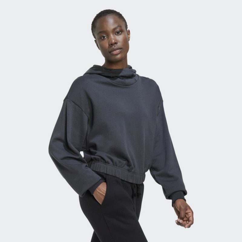 adidas Womens' Studio Lounge Cropped Hoodie - Grey- هودي اديداس استديو يونج كروبيد للنساء لون رمادي