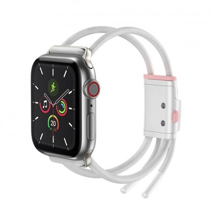 حزام لساعة Apple Watch لون أبيض + زهري , يناسب احجام الساعات 42/44mm