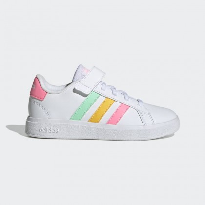 adidas GRAND COURT COURT ELASTIC LACE AND TOP STRAP SHOES حذاء سبورت للنساء لون ابيض