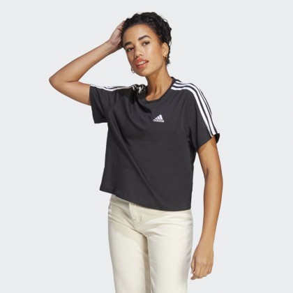 adidas ESSENTIALS 3-STRIPES SINGLE JERSEY CROP TOP تيشريت للنساء لون أسود