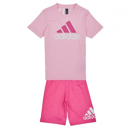 adidas Stripes Kids Complete Set طقم تيشيرت وشورت للاطفال لون زهري