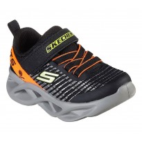 حذاء بأضواء تويستي برايتس - نوفلو للأطفال لون أسود ورمادي وبرتقالي Skechers Boy's Twisty Brights - Novlo Shoes