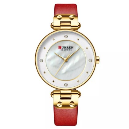 Curren Women's Quartz Leather Strap Watch (Dial 3.3cm) || ساعة كورين كوارتز جلد لون أحمر