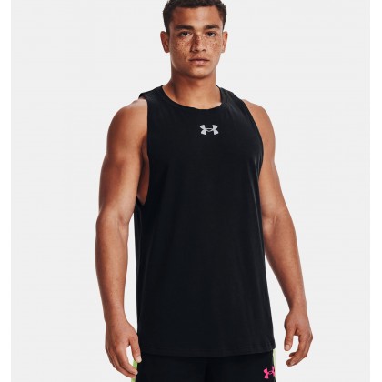 Under Armour Men's Baseline Cotton Tank || تيشيرت (حفر) أندر آرمر بيسلاين كوتون بلا أكمام للرجال لون أسود