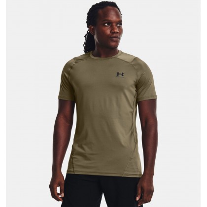 Under Armour Men's HeatGear Fitted Short Sleeve T-Shirt || تيشيرت أندر آرمر هيت-جير ارمر فيتد بأكمام قصيرة للرجال لون زيتي