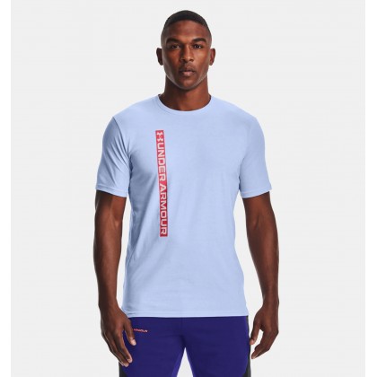 Under Armour Men's Vertical Wordmark Short Sleeve T-Shirt || تيشيرت أندر آرمر فيرتيكال وود مارك بأكمام قصيرة للرجال لون أزرق