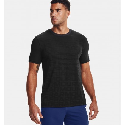 Under Armour Men's Seamless Wordmark Short Sleeve T-Shirt || تيشيرت أندر آرمر سيملس ورلد مارك بأكمام قصيرة للرجال لون أسود