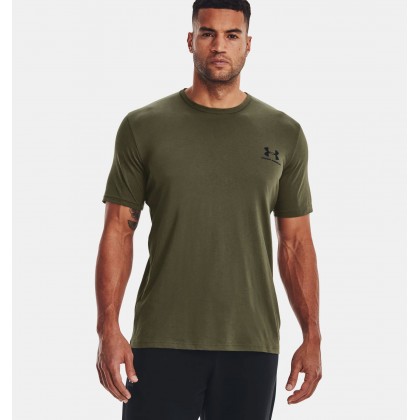 Under Armour Men's Sportstyle Left Chest T-Shirt || تيشيرت أندر آرمر سبورت ستايل ليفت تشيست بأكمام قصيرة للرجال لون زيتي