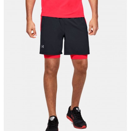 Under Armour Men's Launch SW 2-in-1 Shorts|| شورت أندر آرمر لانش 2 في 1 للرجال لون أسود وأحمر