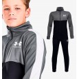 Under Armour Boys' UA Knit Colorblock Tracksuit || بدلة رياضية أندر آرمر نت كلر بلوك للأطفال لون أسود ورمادي