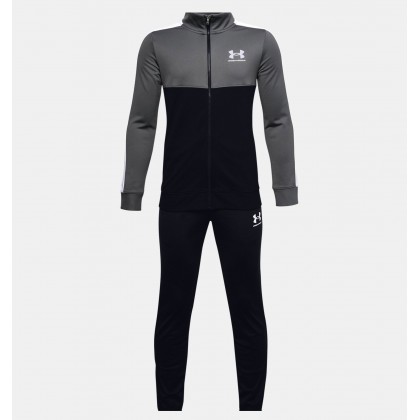 Under Armour Boys' UA Knit Colorblock Tracksuit || بدلة رياضية أندر آرمر نت كلر بلوك للأطفال لون أسود ورمادي