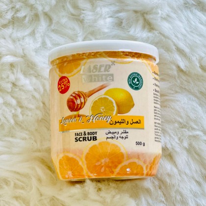 مقشر ومبيض للوجه والجسم بالعسل والليمون حجم 500 غم || Face & Body Scrub with Lemon & Honey by Laser White