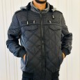 سترة بوليستر مبطنة فرو شتوية رجالية لون أسود ورمادي || Winter Polyester Fill Quilted Vest Jacket with Sleeves and Hood