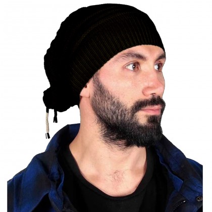 قبعة صوف بتصميم فضفاض للجنسين لون أسود || Knit Slouchy Beanie