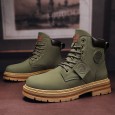 Fashion Men's High-top Leather Boots - حذاء جلد شتوي بكعب عالي للرجال لون أخضر غامق