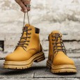 Fashion Men's High-top Leather Boots - حذاء جلد شتوي بكعب عالي للرجال لون بيج