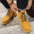 Fashion Men's High-top Leather Boots - حذاء جلد شتوي بكعب عالي للرجال لون بيج