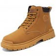 Fashion Men's High-top Leather Martin Boots - حذاء جلد شتوي بكعب عالي للرجال لون رملي