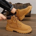 Fashion Men's High-top Leather Martin Boots - حذاء جلد شتوي بكعب عالي للرجال لون رملي