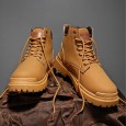 Fashion Men's High-top Leather Martin Boots - حذاء جلد شتوي بكعب عالي للرجال لون رملي