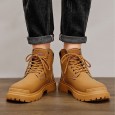 Fashion Men's High-top Leather Martin Boots - حذاء جلد شتوي بكعب عالي للرجال لون رملي