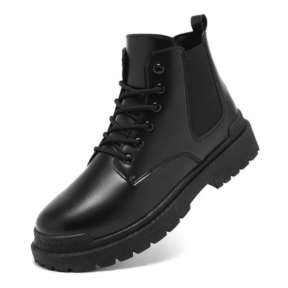 Fashion Men's High-top Leather Martin Boots - حذاء جلد شتوي بكعب عالي للرجال لون أسود