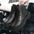 Fashion Men's High-top Leather Martin Boots - حذاء جلد شتوي بكعب عالي للرجال لون أسود